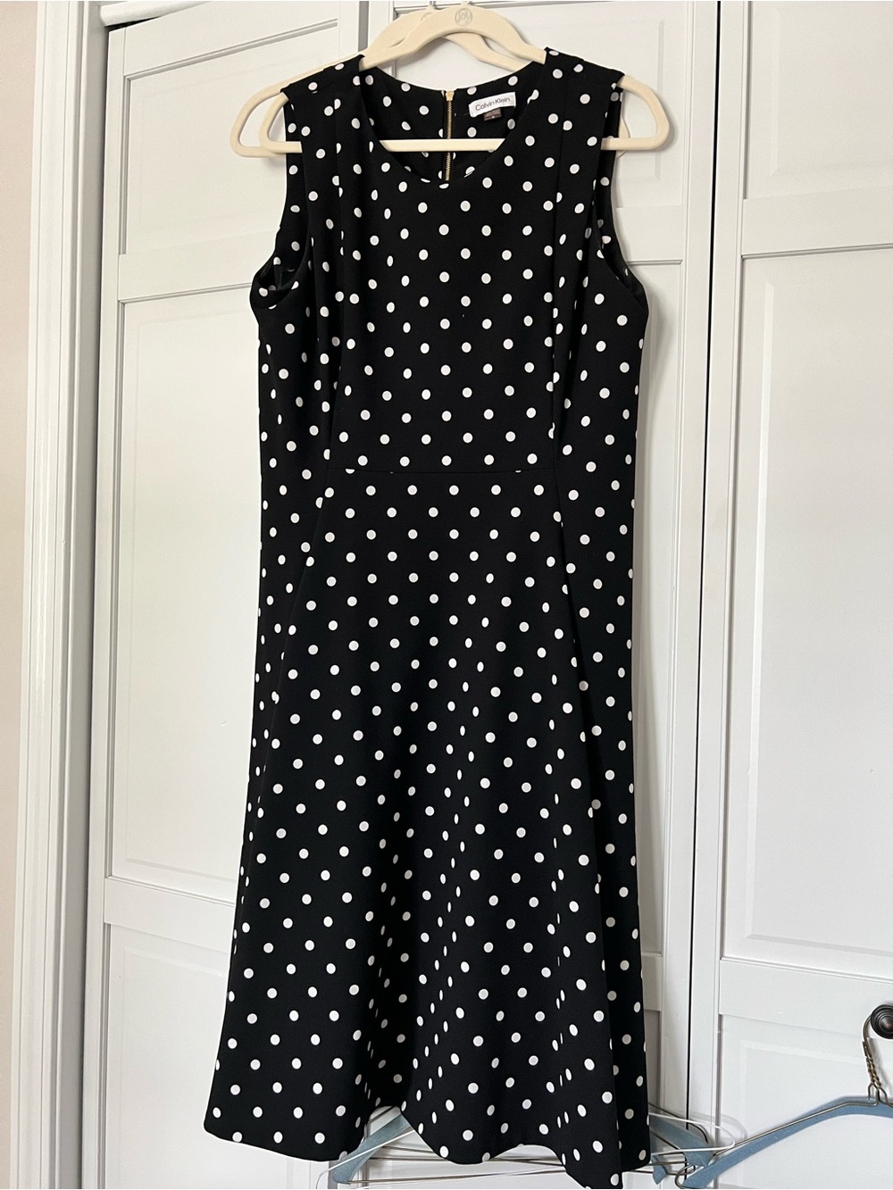 Calvin Klein Black & White Polka Dot Midi Dress
